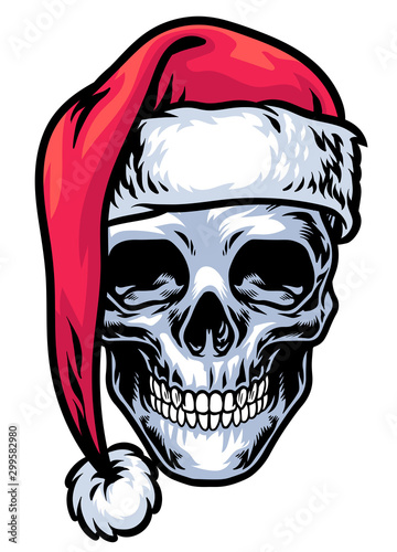 skull wearing santa claus hat