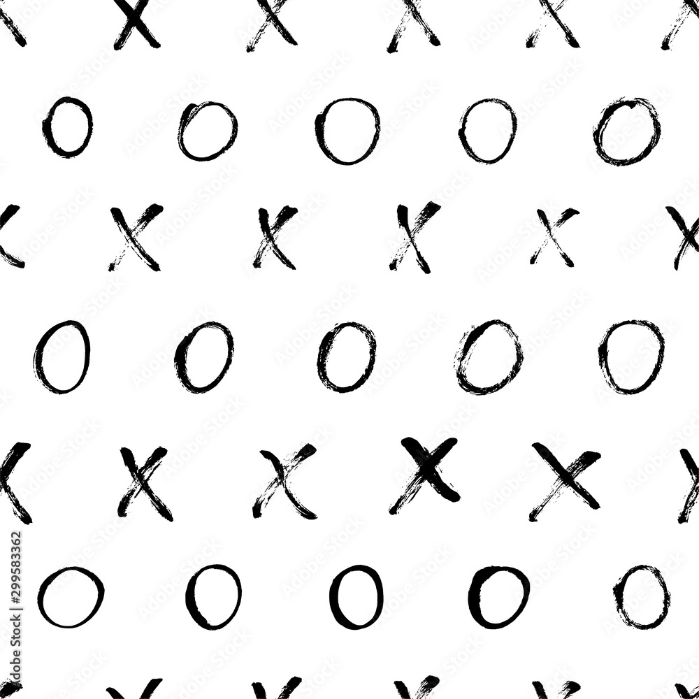 Black and white xo letters vector seamless pattern. Crosses and circles freehand charcoal drawings texture. Black and white xo letters vector seamless pattern. Crosses and circles freehand charcoal drawings texture.