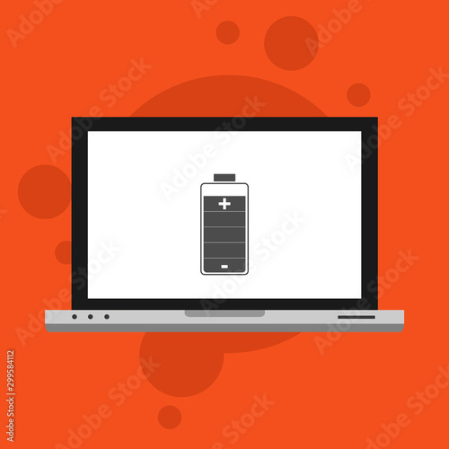 laptop with simple Battery icon, vector illustration, flat design