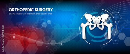 Medical orthopedic abstract background. Treatment for orthopedics traumatology of hip and pelvis bones and joints injury. Medical presentation, hospital. Vector illustration	