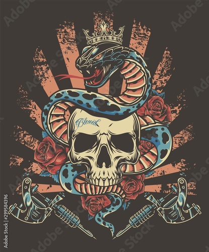 Colorful tattoo vintage template