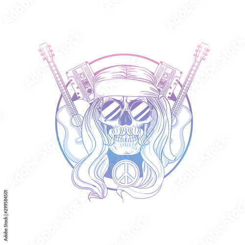 Hand drawn sketch hippie skull
