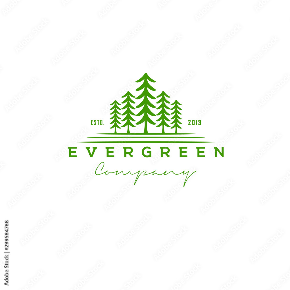 Pine Evergreen Cedar Hemlock Green Spruce tree forest vintage retro hipster line art Logo design Pine Evergreen Cedar Hemlock Green Spruce tree forest vintage retro hipster line art Logo design