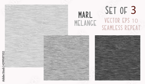 Grey Marl Heather Texture Background. Faux Cotton Fabric with Vertical T Shirt Style. Vector Pattern Design. Dark Gray, White Melange Triblend for Textile Effect. Vector EPS 10 Tile Repeat SET of 5  photo