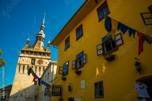 Canvastavla Sighisoara, Romania: View of the ocher-colored house - the birthplace of Vlad Dracula