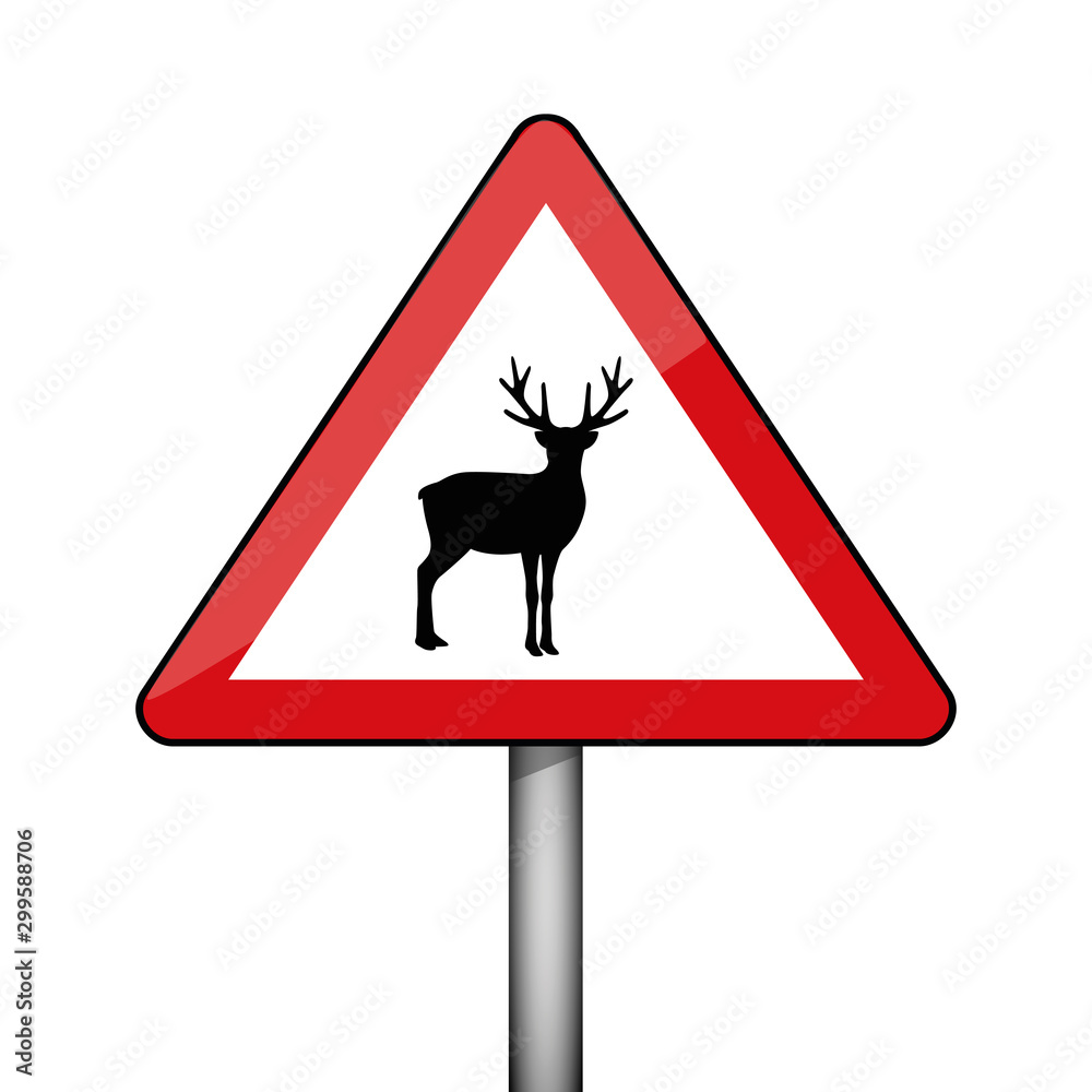 triangular warning sign deer wildlife vector illustration EPS10 triangular warning sign deer wildlife vector illustration EPS10