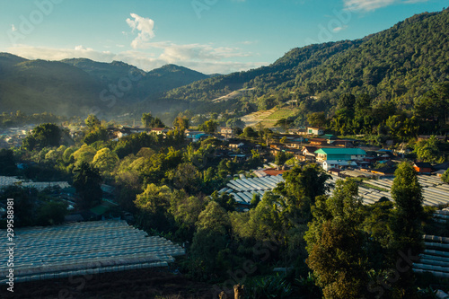 Beautiful scenery panorama of the Khun Klang village in the valley at Morning time , Location's Doi Inthanon nation park Chomthong District Chiang Mai Province North of Thailand