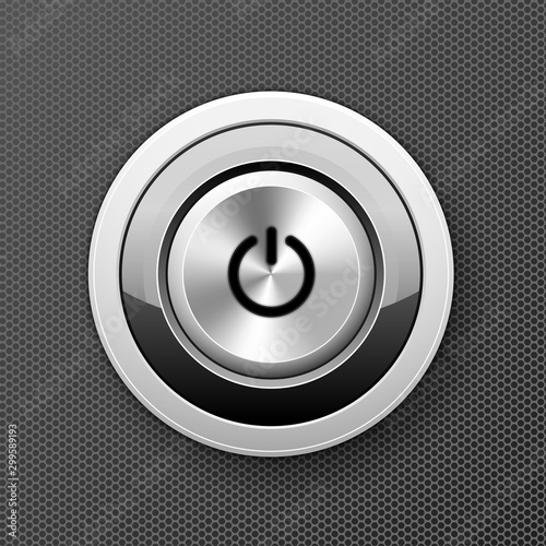 Power off-on button icon - launch push button, starter metal knob