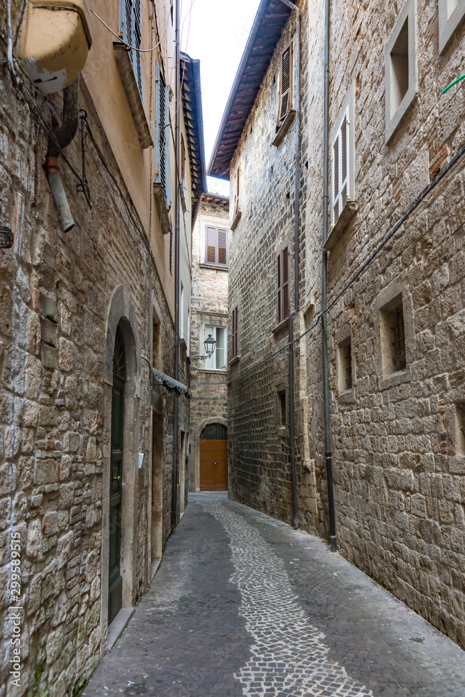 small street  in  historical town Ascoli Piceno, Italy