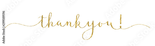 THANK YOU! vector gold glitter brush calligraphy banner with swashes