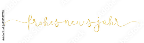 FROHES NEUES JAHR vector brush calligraphy banner with swashes