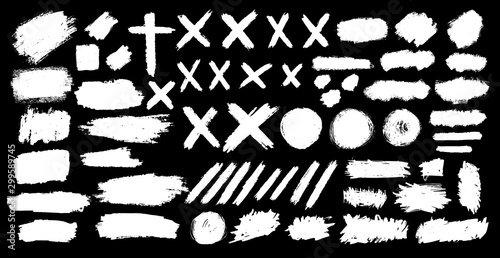 set of spots, lines, crosses, circles, banners and hand-painted lines.  Irregular drawing strokes.