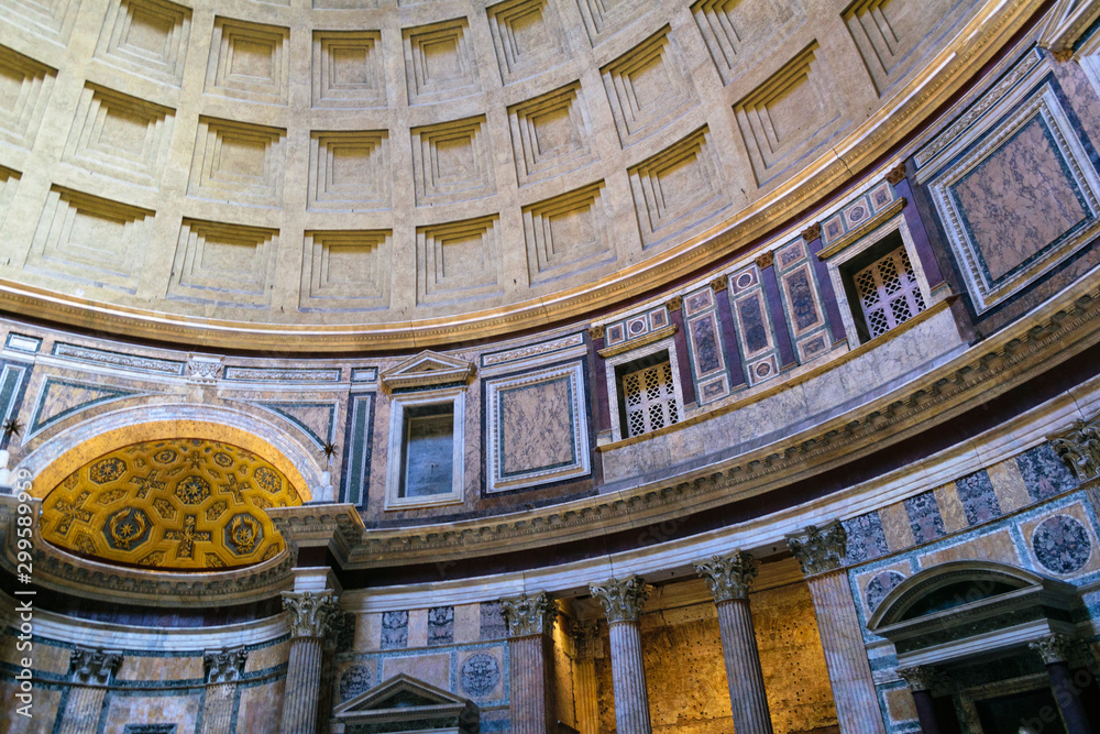 Interior view of the dome of the Pantheon of Agrippa in Rome
