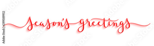 SEASON'S GREETINGS red vector brush calligraphy banner with swashes