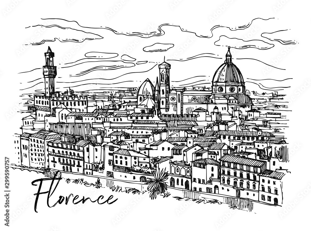 Florence sketch vector illustration. Suitable for Italian souvenirs, print for t-shirts, phone cases.