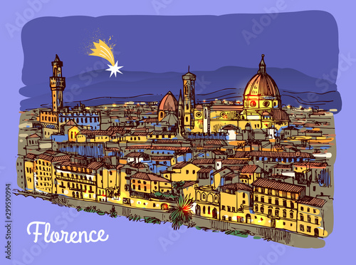 Florence sketch vector illustration. Suitable for Italian souvenirs, print for t-shirts, phone cases.