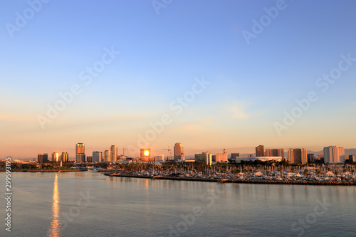 A view of Long Beach marina  California from a cruise ship at dawn