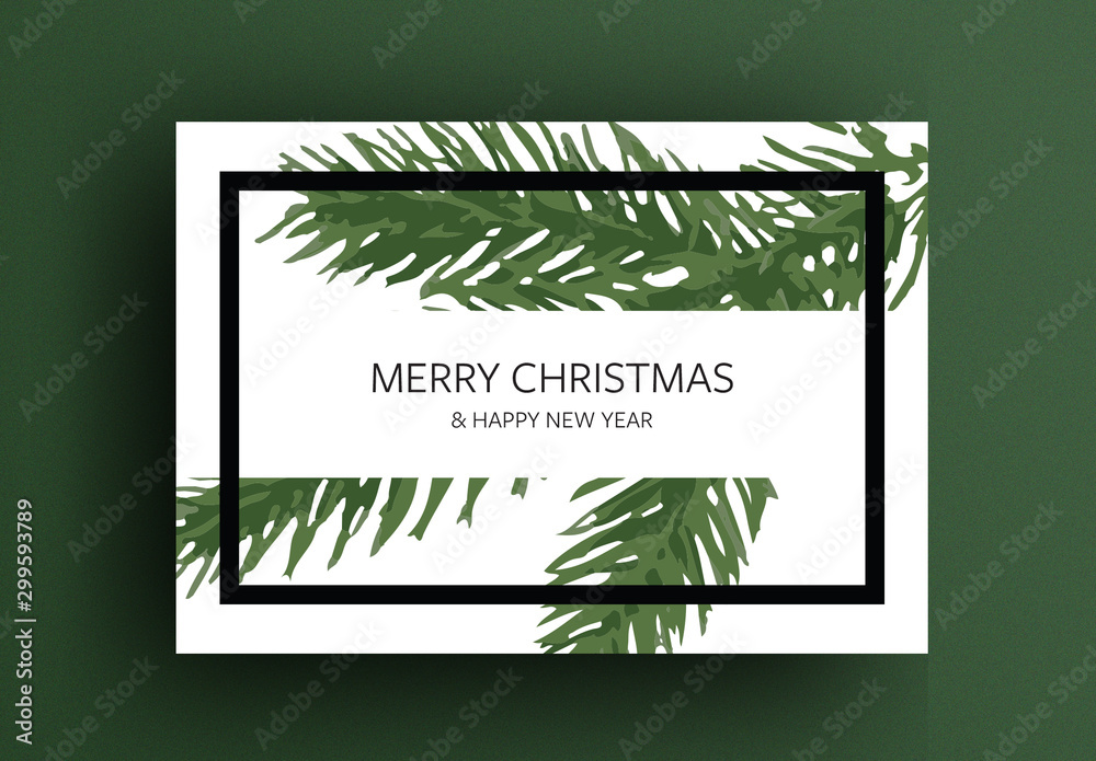 Merry Christmas Card Layout with Green Branch Illustration Stock ...