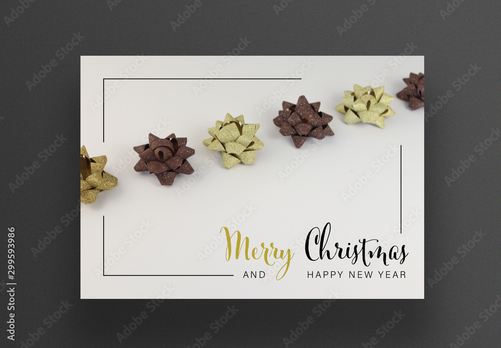 Christmas Card Layout with Photo of Gold and Brown Stars Stock Template ...