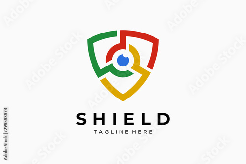 Shield With Eye Security Logo Protection Symbol Secure Icon Flat Vector Logo Design