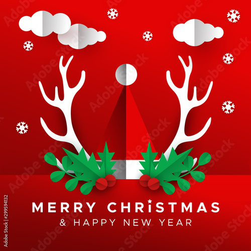 Christmas New Year papercut santa claus hat card