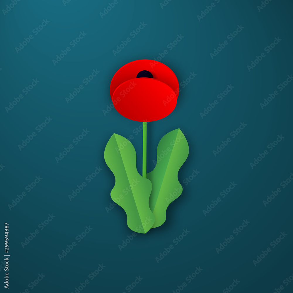 Vector Remembrance Day Poppy flower. Anzac Day. Paper cut Red Poppy ...
