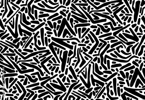 Hand drawn texture seamless pattern. Ñreative monochrome vector endless background painted by ink. Abstract doodle freehand brushstroke shapes