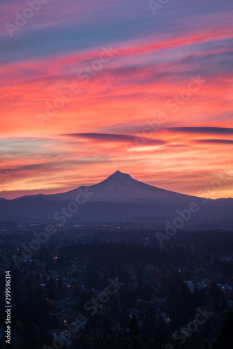Colorful sunrise over Mt Hood, Portland Oregon