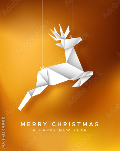 Christmas New Year reindeer paper origami card