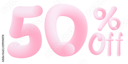 50 percent off Numbers made of chewing gum. Bubble Gum sign . Isolated on white background. Vector 3d font . Design template for big sale / special offer / advertising  .