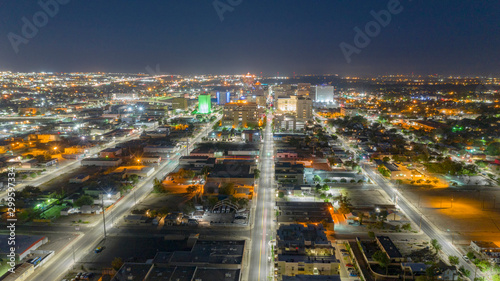 Darkness Before Sunrise Aerial Perspective Downtown City Skyline Albuquerque New Mexico