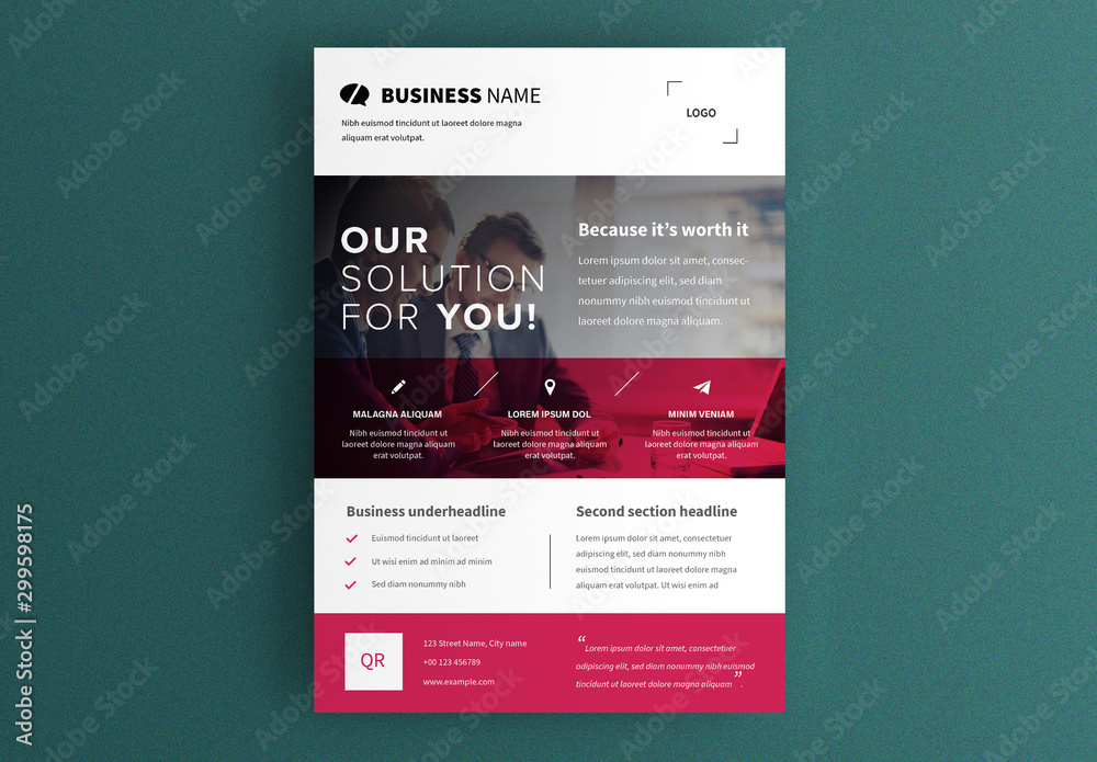 Corporate Business Flyer Layout with Red Overlay Stock Template | Adobe ...