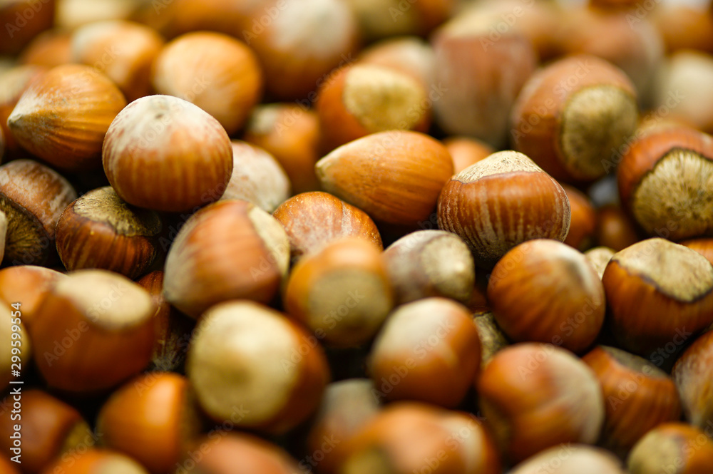hazelnuts on a wooden background