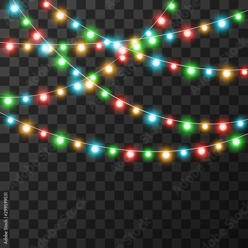 Christmas lights isolated on transparent background, vector illustration