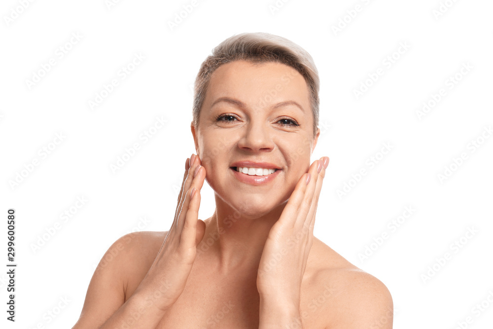 Mature woman with beautiful face on white background Mature woman with beautiful face on white background