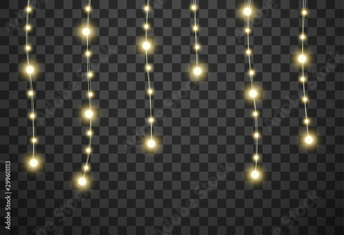 Christmas lights isolated on transparent background, vector illustration