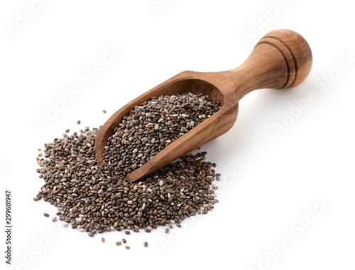 Chia seeds in wooden scoop