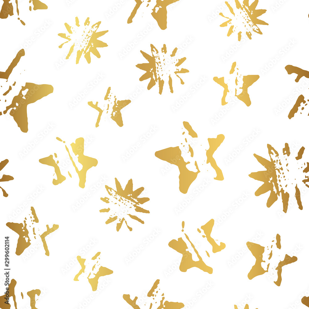 Obraz premium Vector golden textured stars seamless pattern. Christmas and new year design for wrapping paper and wallpaper.
