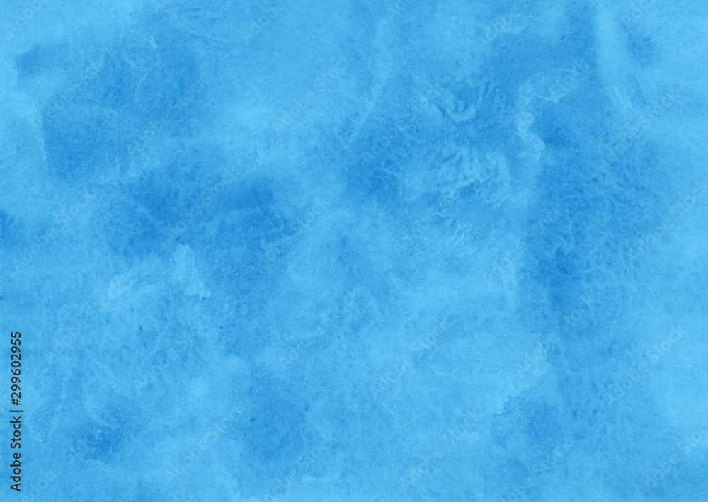 Watercolor blue stains background. Abstract art hand paint on paper texture. Design element for wallpapers, cards, posters, websites.