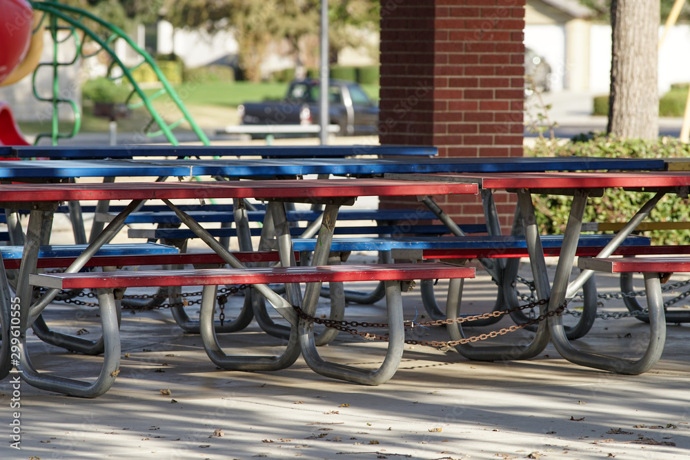 Table in the park locked with chain Table in the park locked with chain