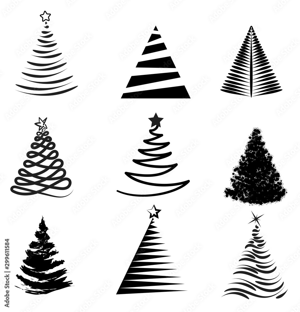 Vector illustration of Christmas tree design set.