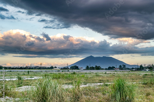 Grassy Field and Arayat Mountain / Volcano in Distance - Pampanga, Luzon, Philippines