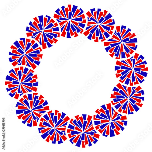 Pom poms frame digital downloads file.  Monogram vector design. Cheer leading sign. Blue and red color.  Sports decor. Image on a transparent background.
