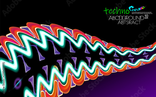 Fototapeta Naklejka Na Ścianę i Meble -  Neon glowing hi-tech futuristic abstract background. Design curved Sample of extraterrestrial technology. Layout cover blue and black, dark vector illustration. Edge material UFO future concept