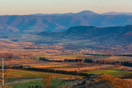Sunset landscape with settlements  Armenia-Georgia border