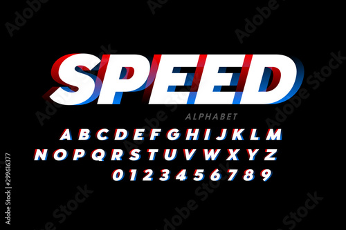Speed sport style font, alphabet and numbers