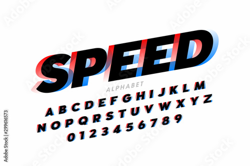 Speed sport style font, alphabet and numbers
