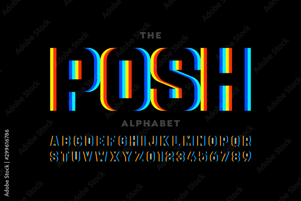 Naklejka Modern font design, vibrant alphabet, letters and numbers