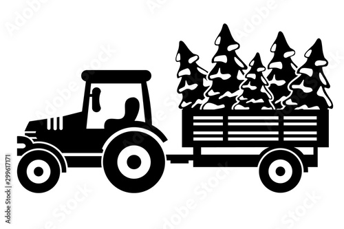 Christmas tree tractor. Merry christmas clipart. Home decor. Phrases and sayings vector files. 