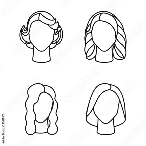 Line art black and white girl hairstyle set